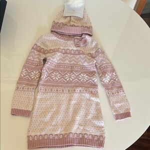 Adrienne Vittadini Pink and White Kids Dress sweater dress with brand new hat.